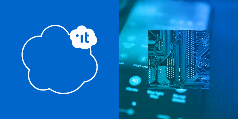 Composizione con nuvola simbolo cloud, schermo di un cellulare e circuiti elettronici